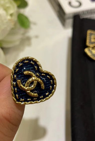 Chanel vintage oro doble C denim patrón amor anillo-3738  