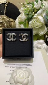 Chanel blanco esmalte doble C pendientes de plata-3743  
