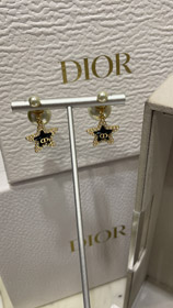 Dior azul marino estrella perla doble bola pendientes-3891  