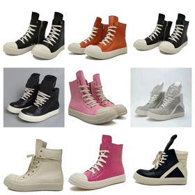 RICK OWENS/RO Edfu cuero semi-brillante acabado zapatillas de alta moda-2945  