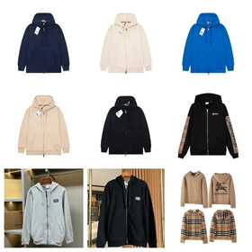 Burberry sólido encajado con capucha con cremallera chaqueta-4343  